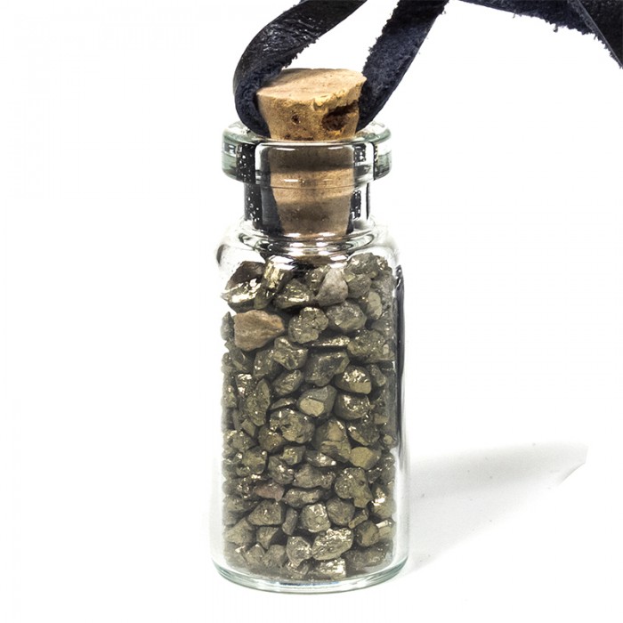Ακατέργαστοι λίθοι - Μίνι Μπουκαλάκι Πυρίτη με Κορδόνι - Pyrite Βότσαλα - Πέτρες (Tumblestones)