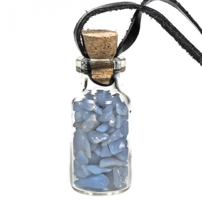 Ακατέργαστοι λίθοι - Μίνι Μπουκαλάκι Αγγελίτη με Κορδόνι - Angelite Βότσαλα - Πέτρες (Tumblestones)
