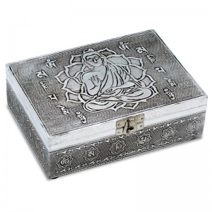 Κουτί Ξύλινο Βούδας (μεταλλική επικάλυψη)