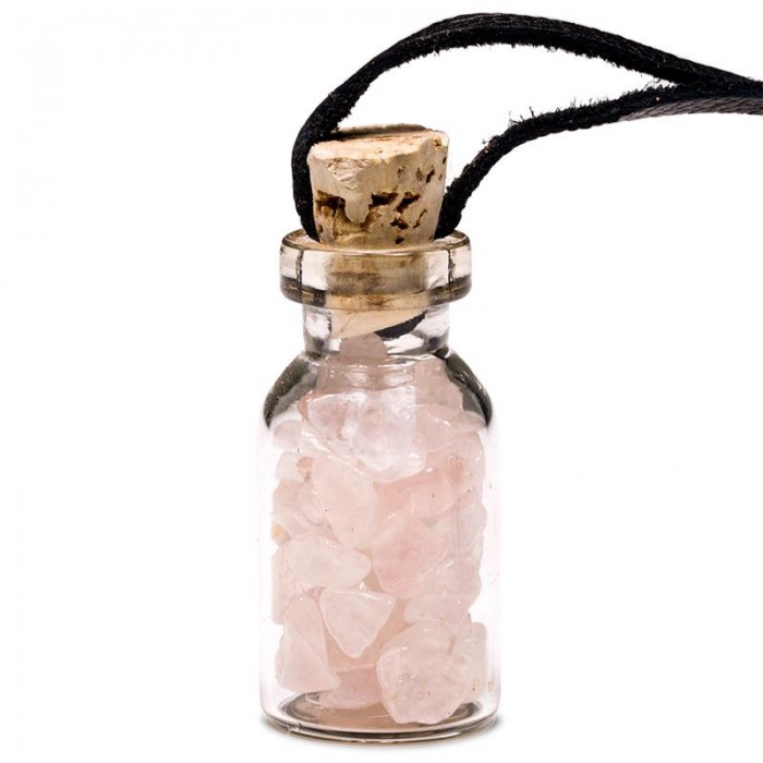 Μίνι Μπουκαλάκι Ροζ Χαλαζία με Κορδόνι - Rose Quartz Βότσαλα - Πέτρες (Tumblestones)