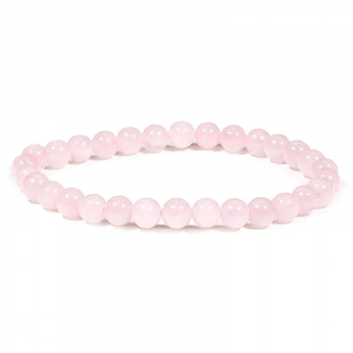 Ημιπολυτιμοι λιθοι - Βραχιόλι από Ροζ Χαλαζία στρογγυλό - Rose Quartz Bracelet Κοσμήματα λίθων - Βραχιόλια