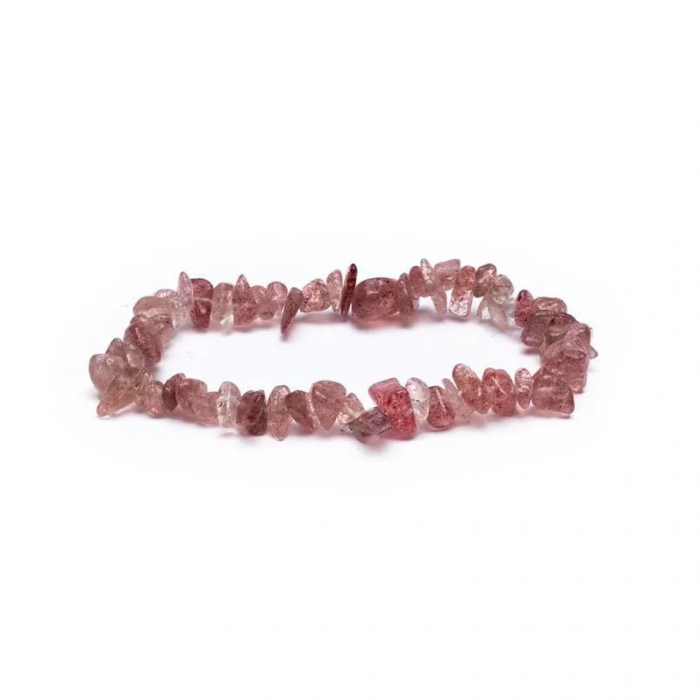 Ημιπολυτιμοι λιθοι - Βραχιόλι chip Χαλαζία Φράουλα - Strawberry Quartz Κοσμήματα λίθων - Βραχιόλια
